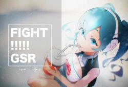 Rule 34 | 10s, 1girl, 2014, bare shoulders, blue eyes, blue hair, breasts, cleavage, cleavage cutout, clothing cutout, cup, dated, drinking, drinking straw, film grain, from above, goodsmile company, goodsmile racing, gradient background, hatsune miku, headphones, holding, long hair, matching hair/eyes, medium breasts, oguchi, race queen, racing miku, racing miku (2014), signature, sitting, sleeveless, smiley face, solo, vocaloid
