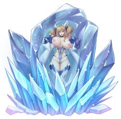 Rule 34 | 1girl, aoi nagisa (metalder), bare shoulders, blonde hair, blue eyes, blush, breasts, breasts out, cleavage, crystal, curvy, female focus, full body, game cg, highleg, highleg leotard, highres, huge breasts, ice, leotard, lilith-soft, long hair, looking at viewer, moaning, nipples, official art, onizaki kirara, revealing clothes, shiny skin, solo, standing, taimanin (series), taimanin rpgx, taimanin suit, thighs, thong leotard, twintails, very long hair, wide hips