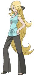 Rule 34 | 1girl, alternate costume, blonde hair, creatures (company), cynthia (pokemon), game freak, nintendo, official art, pokemon, solo, tagme