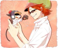 Rule 34 | 2boys, animal ears, artist request, cat boy, cat ears, cat tail, earflap hat, glasses, gloves, hat, hat pompom, heart pirates, male focus, mini person, miniboy, multiple boys, one piece, paw gloves, paws, penguin (one piece), pom pom (clothes), red hair, shachi (one piece), source request, sunglasses, tail