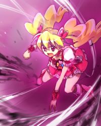 Rule 34 | 00s, 1girl, :o, angry, bad id, bad pixiv id, blonde hair, boots, bow, choker, cure peach, dress, earrings, fighting stance, fresh precure!, full body, hair ornament, hairpin, heart, heart hair ornament, jewelry, keino (midorinoko), knee boots, long hair, magical girl, midorinoko, momozono love, open mouth, pink bow, pink eyes, pink footwear, precure, solo, twintails, wrist cuffs