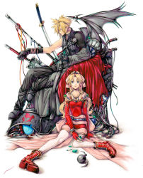 Rule 34 | 00s, 1990s (style), 1boy, 1girl, amano yoshitaka design, amatari sukuzakki, blonde hair, blue eyes, bow, buster sword, cable, cloud strife, dissidia final fantasy, earrings, artistic error, final fantasy, final fantasy vi, final fantasy vii, final fantasy vii advent children, gloves, hair bow, jewelry, kingdom hearts, long hair, magicite, magitek armor, materia, pantyhose, retro artstyle, shoulder pads, single wing, sitting, spiked hair, staff, sword, tina branford, weapon, wings