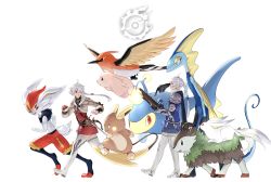 Rule 34 | 1boy, 1girl, :o, ahoge, alisaie leveilleur, alolan form, alolan raichu, alphinaud leveilleur, arcanist (final fantasy), armor, belt, blue eyes, blue gloves, book, boots, brother and sister, brown jacket, carbuncle (final fantasy), cinderace, clenched hand, commentary, creatures (company), cropped jacket, crossed arms, dress, earclip, earrings, elezen, elf, final fantasy, final fantasy xiv, fingerless gloves, flying, from side, full body, fur-trimmed jacket, fur trim, game freak, gen 2 pokemon, gen 6 pokemon, gen 7 pokemon, gen 8 pokemon, gloves, hair over one eye, hair ribbon, highres, holding, holding book, holding poke ball, inteleon, jacket, jewelry, lanturn, long hair, long sleeves, looking at another, looking back, nintendo, one eye covered, open mouth, pauldrons, pointy ears, poke ball, pokemon, pokemon (creature), ponytail, porxie (ff14), potion lilac, profile, red dress, red eyes, ribbon, ring, running, shoulder armor, siblings, simple background, single earring, skiddo, smile, sword, talonflame, thigh boots, twins, walking, weapon, white background, white footwear, white hair, yellow eyes
