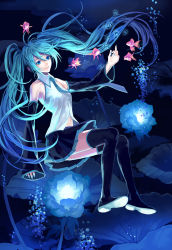 Rule 34 | 1girl, aqua eyes, aqua hair, bad id, bad pixiv id, boots, detached sleeves, fish, flower, hatsune miku, headphones, headset, legs, long hair, musical note, necktie, nnsnnns, rose, skirt, smile, solo, thigh boots, thighhighs, twintails, underwater, very long hair, vocaloid, wet, wet clothes, zettai ryouiki