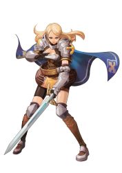 Rule 34 | 1girl, armor, blonde hair, cape, full body, green eyes, highres, knight, myung-jin lee, official art, olivia graham, ragnarok online 2: legend of the second, solo, sword, transparent, transparent background, warrior, weapon