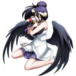 Rule 34 | 1girl, ainz ooal gown, albedo (overlord), black hair, black wings, breasts, closed mouth, demon girl, full body, horns, large breasts, long hair, official art, overlord (maruyama), pillama, slippers, solo, wings