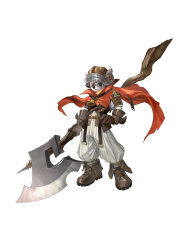 Rule 34 | 1boy, alternate costume, armor, axe, battle axe, bell, belt, belt buckle, boots, broken mask, brown belt, brown footwear, brown gloves, buckle, cape, child, covered face, cross-laced footwear, fake horns, full body, gloves, helm, helmet, high-waist pants, highres, holding, holding axe, horned helmet, horns, identity v, lace-up boots, looking at viewer, majimaji studio, male focus, mask, neck bell, pants, red cape, robbie (identity v), shoulder armor, shoulder belt, simple background, solo, standing, weapon, white background, white pants