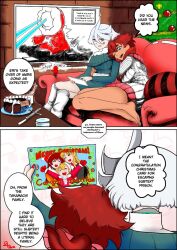 Rule 34 | 5girls, ahoge, arms around waist, blonde hair, blue eyes, blush, cake, casual, christmas card, couch, crossover, dark-skinned female, dark skin, english text, ericht samaya, family, fate testarossa, female focus, food, gloves, grey eyes, grey hair, gundam, gundam suisei no majo, hair between eyes, holly hat ornament, hots (gundam suisei no majo), long hair, long sleeves, lyrical nanoha, mahou shoujo lyrical nanoha, miorine rembran, mother and daughter, multiple girls, no pants, open mouth, red hair, scarf, sha-y, short hair, smile, suletta mercury, takamachi nanoha, thick eyebrows, twintails, very long hair, vivio, wife and wife, winter clothes, yuri