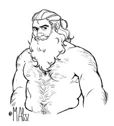 Rule 34 | 1boy, back hair, bara, beard, cropped torso, dungeon meshi, dwarf, expressionless, facial hair, greyscale, hairy, highres, long beard, looking at viewer, male focus, meziniart, monochrome, muscular, muscular male, mustache, navel, nipples, pectorals, senshi (dungeon meshi), solo, sparse chest hair, thick arm hair, thick mustache, thick navel hair, very hairy