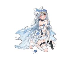 Rule 34 | 1girl, armlet, blue flower, blue rose, blush, bow, bow choker, bow panties, burnt clothes, buttons, corset, damaged, defeat, dress, elbow gloves, eyelashes, feet, finger to mouth, flower, frilled dress, frilled panties, frills, full body, girls&#039; frontline, gloves, grey hair, gun, haijin, hair bow, hair flower, hair ornament, handgun, holding, holding gun, holding weapon, invisible floor, kneeling, lace, lace-trimmed legwear, lace trim, long hair, looking at viewer, no shoes, official alternate costume, official art, open clothes, open dress, open mouth, panties, red eyes, rose, skirt, solo, striped, striped bow, thigh strap, thighhighs, thighs, toenails, toes, tokarev (a couple&#039;s journey) (girls&#039; frontline), tokarev (girls&#039; frontline), tokarev tt-33, torn clothes, torn dress, torn thighhighs, transparent background, trigger discipline, underwear, veil, very long hair, weapon, wedding dress, white bow, white corset, white gloves, white skirt, white thighhighs