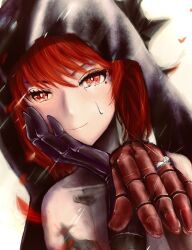 Rule 34 | 1girl, black veil, hand on own face, highres, jewelry, long hair, looking at viewer, mechanical arms, mechanical hands, mu mi, punishing: gray raven, red eyes, red hair, ring, solo, tears, veil, vera: garnet (sorrowful rose) (punishing: gray raven), vera (punishing: gray raven), wedding ring