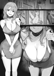 Rule 34 | 1girl, absurdres, aogumaptticrash, arms up, bare shoulders, bikini, bikini top only, breasts, building, choker, cleavage, covering own mouth, denim, dress, eyewear on head, greyscale, highres, japanese clothes, jeans, kimono, large breasts, leaning forward, licking lips, looking at viewer, monochrome, nami (one piece), nico robin, nipples, one breast out, one piece, open mouth, pants, short dress, shoulder tattoo, sidelocks, sleeveless, sleeveless kimono, standing, strap pull, sunglasses, swimsuit, tattoo, thigh strap, tongue, tongue out, yamato (one piece)
