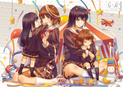 Rule 34 | 10s, 2girls, :o, blue eyes, blush, brown hair, brown skirt, child, circus, closed eyes, confetti, copyright name, hands on another&#039;s cheeks, hands on another&#039;s face, head, hibike! euphonium, highres, hug, if they mated, indian style, instrument, kneehighs, kousaka reina, long hair, long sleeves, mother and daughter, multiple girls, neckerchief, norizc, oumae kumiko, party popper, pleated skirt, red neckerchief, school uniform, serafuku, short hair, sitting, sitting on lap, sitting on person, skirt, smile, socks, standing on person, streamers, striped, surprised, tent, toy, toy airplane, toy train, trumpet, tuba-kun, uniform, wavy hair, yuri