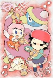 Rule 34 | :d, adeleine, bound, covering own ears, instrument, king dedede, kirby, kirby (series), kirby 64, nintendo, note, oda takashi, open mouth, painting (medium), ribbon (kirby), smile, tied up (nonsexual), traditional media, violin, waddle dee, watercolor (medium)