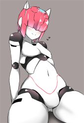 Rule 34 | 1boy, android, blush, bulge, hair over eyes, joints, male focus, pink hair, robot joints, robot neoanthropinae polynian, shamrock (polynian), solo, trap, tuto (nonokuro-psyche-delic)