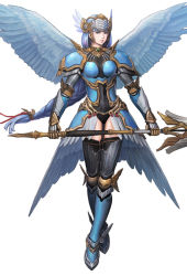 Rule 34 | armor, armored boots, boots, braid, feathers, full body, helmet, lenneth valkyrie, low-braided long hair, low-tied long hair, official art, shoulder armor, silver hair, simple background, solo, thighhighs, third-party source, valkyrie, valkyrie anatomia, valkyrie profile (series), weapon, white background, winged helmet, wings