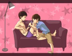 Rule 34 | 2boys, barefoot, briefs, child, couch, feet, indoors, lamp, male focus, male underwear, mandaosu, multiple boys, simple background, toes, underwear, yaoi