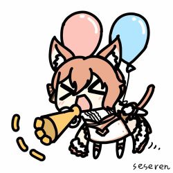 Rule 34 | &gt; &lt;, 1girl, animal ears, animated, animated gif, balloon, cat ears, cat girl, cat tail, floating, lowres, megaphone, open mouth, seseren, tail