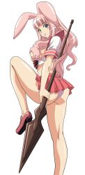 Rule 34 | + +, 00s, 1girl, absurdres, animal ears, blush, highres, long image, melona (queen&#039;s blade), melona (queen's blade), miniskirt, panties, pink hair, polearm, protean assassin melona, queen&#039;s blade, rabbit ears, school uniform, serafuku, skirt, solo, spear, tall image, transparent background, tree, underwear, vector trace, weapon