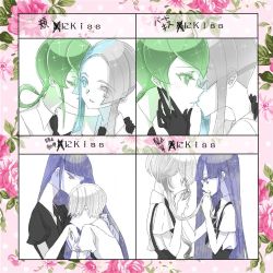 Rule 34 | 5others, androgynous, blue eyes, blue hair, blunt bangs, cairngorm (houseki no kuni), closed eyes, colored eyelashes, colored skin, crystal hair, easty, euclase (houseki no kuni), eyes visible through hair, gem uniform (houseki no kuni), ghost quartz (houseki no kuni), gloves, green eyes, green hair, grey eyes, grey hair, heterochromia, houseki no kuni, jade (houseki no kuni), kiss, kiss chart, kissing cheek, kissing hair, kissing hand, lapis lazuli (houseki no kuni), long hair, multicolored hair, multiple drawing challenge, multiple others, necktie, short hair, short hair with long locks, smile, suspenders, thick eyebrows, two-tone hair, white hair, white skin