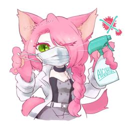 Rule 34 | 1girl, cat busters, furry, furry female, green eyes, highres, long hair, mask, mouth mask, neko hakase (cat busters), pink hair, solo, surgical mask, twintails