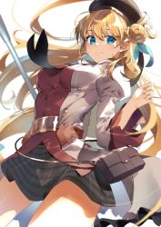 Rule 34 | 1girl, agnes claudel, belt, belt pouch, black hat, black nails, black skirt, blonde hair, blue eyes, blush, braid, braided bun, buttons, closed mouth, commission, eiyuu densetsu, hair bun, hat, highres, holding, holding weapon, impossible clothes, impossible shirt, jacket, juliet sleeves, kasumi komo, kuro no kiseki, kuro no kiseki ii, long hair, long sleeves, looking at viewer, miniskirt, nail polish, open clothes, open jacket, plaid, plaid skirt, pouch, puffy sleeves, red shirt, sailor hat, shirt, single side bun, skeb commission, skirt, smile, solo, weapon, white jacket