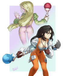 Rule 34 | 1girl, ass, back, black hair, breasts, cleavage, clenched teeth, colored skin, dual persona, final fantasy, final fantasy ix, garnet til alexandros xvii, gloves, highres, jewelry, leotard, long hair, low-tied long hair, necklace, official alternate costume, ozkh, puffy sleeves, purple skin, serious, staff, teeth, thigh gap, trance garnet til alexandros xvii, very long hair