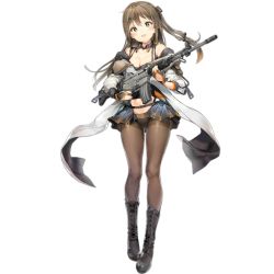 Rule 34 | 1girl, anmi, assault rifle, bare shoulders, black footwear, black panties, blush, boots, breasts, brown eyes, brown hair, cleavage, collarbone, cross-laced footwear, daewoo k2, fingerless gloves, full body, girls&#039; frontline, gloves, gun, hair ornament, hairclip, holding, jacket, k2 (girls&#039; frontline), knee boots, korean text, lace-up boots, logo, long hair, looking at viewer, medium breasts, navel, official art, open mouth, panties, pantyhose, rifle, shadow, smile, solo, standing, transparent background, underwear, weapon