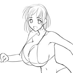 Rule 34 | animated, animated gif, bikini, bouncing breasts, breasts, covered erect nipples, huge breasts, lowres, magaki ryouta, monochrome, navel, running, sketch, swimsuit