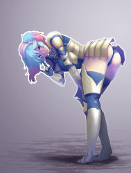 Rule 34 | 1girl, armor, armored boots, ass, bent over, blue eyes, blue hair, boots, breasts, closed mouth, fire emblem, fire emblem fates, gloves, hairband, heterochromia, highres, kishio (agedama), leaning, leaning forward, leotard, long hair, looking at viewer, matching hair/eyes, multicolored hair, nintendo, peri (fire emblem), pink eyes, pink hair, shiny skin, short twintails, sideboob, smile, solo, thigh boots, thighhighs, twintails, two-tone hair, zettai ryouiki