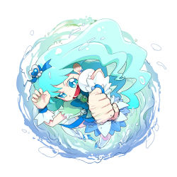 Rule 34 | 10s, 1girl, blue eyes, blue hair, blue skirt, blue theme, bow, brooch, clenched hand, cure marine, hair ornament, hairpin, happy, heart, heart brooch, heartcatch precure!, jewelry, kurumi erika, long hair, magical girl, matching hair/eyes, moudoku (decopon3rd), precure, ribbon, shoes, skirt, solo, thighhighs, water, white thighhighs, wrist cuffs