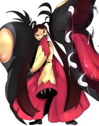 Rule 34 | brown hair, campaign, claws, creatures (company), evil grin, evil smile, fangs, game freak, gen 3 pokemon, glowing, glowing eyes, grin, highres, long tongue, looking at viewer, mawile, mega mawile, mega pokemon, nintendo, no humans, open mouth, pokemon, pokemon (creature), red eyes, saliva, smile, tongue, tongue out