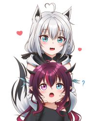Rule 34 | 2girls, ?, absurdres, aged down, ahoge, animal ears, aqua eyes, blue eyes, blue neckerchief, braid, detached sleeves, fox ears, fox girl, hair between eyes, heart, heart-shaped pupils, heterochromia, highres, hololive, hololive english, irys (hololive), jan azure, long hair, multicolored hair, multiple girls, neckerchief, pink hair, pointy ears, purple eyes, purple hair, shirakami fubuki, shirakami fubuki (1st costume), side braid, silver hair, smile, strapless, streaked hair, symbol-shaped pupils, transparent background, virtual youtuber, white sleeves