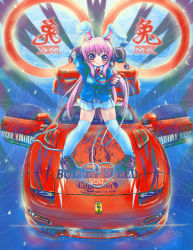 Rule 34 | 1girl, car, female focus, full body, mitsubishi, mitsubishi 3000gt, mitsubishi gto, motor vehicle, oogami dai, rabbit ears, reisen udongein inaba, solo, thighhighs, touhou, vehicle, white thighhighs