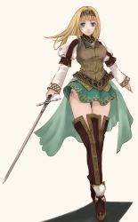 Rule 34 | 1girl, alicia, alicia (valkyrie profile 2), blonde hair, blue eyes, boots, clothes lift, hairband, long hair, md5 mismatch, miniskirt, overskirt, panties, pantyshot, puffy sleeves, side-tie panties, skirt, skirt lift, solo, standing, sword, thigh boots, thighhighs, underwear, upskirt, valkyrie profile (series), valkyrie profile 2: silmeria, weapon, wind, wind lift, yunar, zettai ryouiki