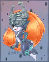 Rule 34 | 1girl, ass, blasticussaturn, blonde hair, breasts, colored sclera, colored skin, helmet, highres, long hair, midna, multicolored skin, navel, nintendo, nipples, nude, pointy ears, red eyes, smile, solo, the legend of zelda, the legend of zelda: twilight princess, two-tone skin, very long hair, yellow sclera
