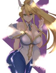 Rule 34 | 1girl, absurdres, ahoge, animal ears, artoria pendragon (all), artoria pendragon (fate), artoria pendragon (swimsuit ruler) (fate), bare shoulders, blonde hair, blue pantyhose, blush, braid, breasts, cleavage, clothing cutout, detached collar, fate/grand order, fate (series), feather boa, fishnet pantyhose, fishnets, french braid, green eyes, hair between eyes, highleg, highleg leotard, highres, kankitsu kei, large breasts, leotard, long hair, looking at viewer, navel, navel cutout, necktie, pantyhose, playboy bunny, ponytail, rabbit ears, sidelocks, smile, solo, thighs, tiara, white leotard, wrist cuffs