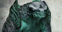 Rule 34 | bioluminescence, concept art, epic, giant, giant monster, glowing, glowing eyes, glowing veins, kaijuu, leatherback, legendary pictures, monster, neon trim, official art, pacific rim, veins
