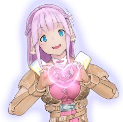 Rule 34 | 1girl, armor, bad id, bad pixiv id, blue eyes, breasts, commentary, heart, miki sauvester, open mouth, pink hair, short hair, smile, solo, star ocean, star ocean integrity and faithlessness