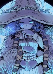 Rule 34 | 1girl, absurdres, blue eyes, blue hair, blue skin, cloak, closed mouth, coat, colored skin, dress, elden ring, extra arms, fur cloak, fur coat, hat, highres, jewelry, karasu raven, long hair, long sleeves, looking at viewer, one eye closed, ranni the witch, ring, solo, witch hat