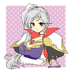 Rule 34 | 1girl, armor, artist name, cleavage, fire emblem, fire emblem: genealogy of the holy war, fire emblem heroes, ishtar (fire emblem), jewelry, nintendo, pauldrons, ponytail, purple eyes, shoulder armor, silver hair, twitter username, yukia (firstaid0)