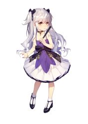 Rule 34 | 1girl, absurdres, child, choker, commentary request, dress, full body, grey hair, hair ribbon, hand fan, highres, holding, holding fan, layered dress, looking at viewer, rekaerb maerd, ribbon, romantic saga of beauty &amp; devil, skirt, socks, solo, transparent background, yellow eyes