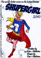 Rule 34 | blonde hair, boots, breasts, cape, dc comics, green eyes, highres, impossible clothes, large breasts, long hair, miniskirt, shupergirl, skirt, sky, supergirl