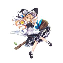 Rule 34 | 1girl, apron, black footwear, blonde hair, bow, braid, broom, closed mouth, frilled hat, frills, full body, game cg, hand on headwear, hat, hat bow, hat ornament, highres, kirisame marisa, long hair, looking at viewer, mini-hakkero, rotte (1109), side braid, simple background, single braid, smile, socks, solo, star (symbol), star hat ornament, third-party source, touhou, touhou lostword, white apron, white background, white bow, white socks, yellow eyes