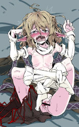 Rule 34 | 1girl, blush, breasts, censored, drooling, highres, invisible, lying, messy hair, mizuhashi parsee, on back, open mouth, pointy ears, pussy, sex, small breasts, spread pussy, tomatojam, touhou, uvula, vaginal
