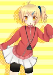 Rule 34 | akita neru, bike shorts, blonde hair, hair ornament, hairclip, jacket, open mouth, project diva, project diva (series), side ponytail, skirt, tagme, vocaloid, yellow eyes
