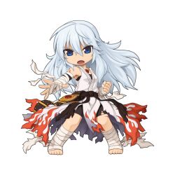 Rule 34 | 1girl, arm wrap, black shorts, blue eyes, breasts, championship belt, chibi, cleavage, clenched hand, full body, grey hair, hair between eyes, jewelry, long bangs, looking at viewer, necklace, official alternate costume, official art, open mouth, ragnarok online, shirt, shorts, sidelocks, simple background, sleeveless, sleeveless shirt, small breasts, smile, solo, standing, sura (ragnarok online), tachi-e, transparent background, v-shaped eyebrows, white shirt, yuichirou