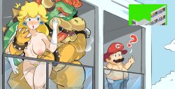 Rule 34 | 1boy, 1girl, puff of air, ?, ^^^, armlet, artist name, big belly, big nose, black collar, blonde hair, blue eyes, blue pants, blush, bouncing breasts, bowser, bracelet, breasts, breath, brown hair, coca 00, collar, collarbone, cum, drooling, earrings, elbow gloves, eyelashes, facial hair, feet out of frame, female pubic hair, furrowed brow, gloves, grabbing, grabbing another&#039;s breast, grabbing from behind, green shell (mario), groping, hands up, hat, hetero, highres, horns, indoors, jewelry, large breasts, long hair, looking at another, mario, mario (series), motion lines, mustache, netorare, nintendo, nipples, nose, nostrils, nude, open hand, open mouth, orange hair, cum overflow, pants, pixel art, princess peach, pubic hair, red eyes, red headwear, saliva, sex, sharp teeth, shell, size difference, spiked armlet, spiked bracelet, spiked collar, spiked shell, spikes, standing, standing sex, stealth sex, super mario bros. 1, sweat, teeth, testicles, thick eyebrows, thighs, tongue, tongue out, topless, torso grab, white gloves