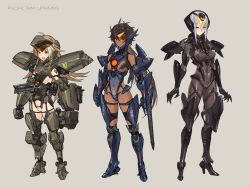 Rule 34 | :d, armor, bodysuit, bow, bracer phoenix, braid, breasts, brown eyes, brown hair, cannon, chain sword 2.0, chainsword, chest cannon, covered erect nipples, covered navel, cyborg, dark-skinned female, dark skin, directed-energy weapon, dual vortex turbine, energy cannon, energy weapon, flipped hair, full body, gauntlets, gipsy avenger, glowing, greaves, hair bow, headphones, highres, jaeger (pacific rim), legendary pictures, leotard, light brown hair, long hair, mecha musume, medium breasts, multicolored hair, obsidian fury, open mouth, pacific rim, pacific rim uprising, pan pacific defense corps, personification, short hair, shoshinsha mark, sideboob, sidelocks, sigm@, silver hair, simple background, smile, standing, streaked hair, twin braids, very long hair, weapon, whip, whip sword, yellow eyes