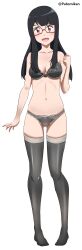 Rule 34 | 1girl, absurdres, black hair, blush, collarbone, digimon, digimon adventure tri., female focus, full body, glasses, highres, long hair, looking at viewer, mochizuki meiko, pabsmikan, smile, solo, standing, toei animation